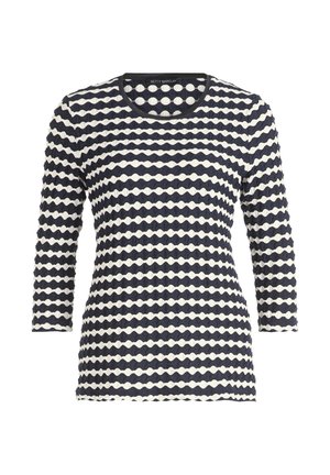 Granatowa i kremowa w paski bluzka z długim rękawem, prezentująca wzór fal. Teksturowana tkanina z dopasowanym krojem.