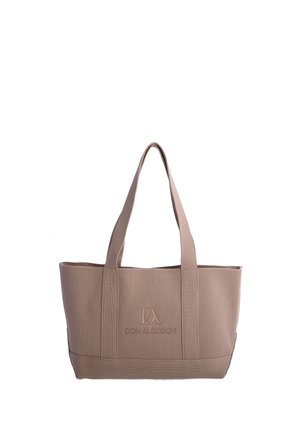 Bolsa tote texturizada beige con dos asas y el logo "Don Algodon" en relieve en la parte frontal, sobre un fondo blanco.