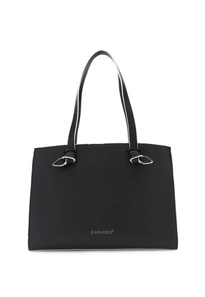 Sort rektangulær shopper taske med to lange håndtag og hvide kantdetaljer, med "CafèNoir"-logoen på frontens midte.