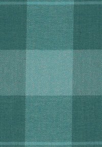 Tessuto tartan turchese con quadrati alternati chiari e scuri. Texture con un leggero luccichio, caratterizzato da un motivo tessuto e una finitura morbida.