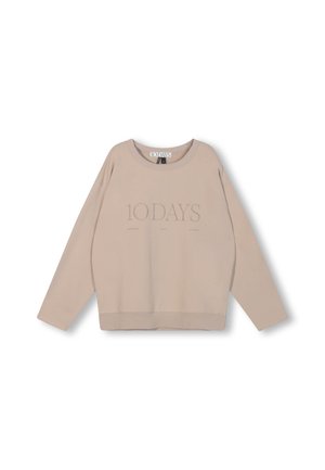 Beige sweatshirt with a round neck, long sleeves, and a relaxed fit. Features stitched text “10 DAYS” on the front and a ribbed hem.