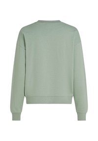 Ανοιχτό πράσινο φούτερ με άνετη εφαρμογή, στρογγυλή λαιμόκοψη και ριμπ μανσέτες. Μαλακή υφή, μινιμαλιστικός σχεδιασμός, χωρίς σχέδια ή διακοσμητικά στοιχεία.