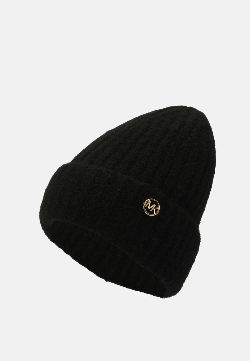 Michael Kors Black Hat with Gold Logo Michael Kors MK logo in gray on black winter hat ribbed cuff  main image 3