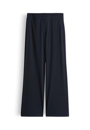 Weite Hosenbeine in Dunkelblau, gefertigt aus weichem Stoff. Verfügen über einen elastischen Bund und Seitentaschen für Funktionalität.