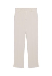 Pantaloni beige su misura con un design a gamba dritta, caratterizzati da una trama di tessuto liscia e una vita classica, ideali per abbigliamento formale.
