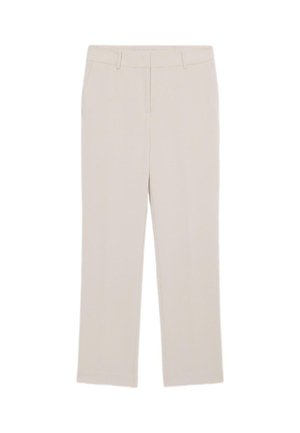 Pantalones beige ajustados con un diseño de pierna recta, que cuentan con una textura de tela suave y una cintura clásica, ideales para trajes formales.
