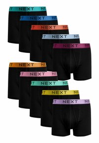 Fekete boxer alsóneműk szettje, színes elasztikus derékpántokkal aquán, narancson, kéken, rózsaszínen, lilán és sárgán, a "NEXT" logóval.