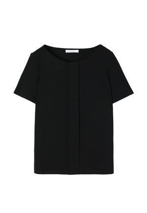 Top nero a maniche corte con scollatura rotonda, caratterizzato da un dettaglio a piega centrale. Realizzato in tessuto liscio con una vestibilità comoda.