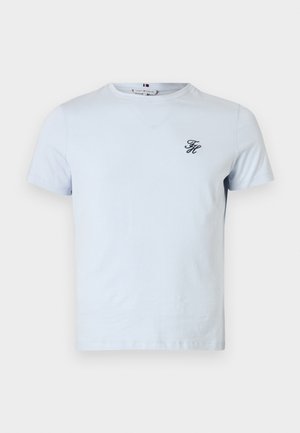 Svetlomodré bavlnené tričko s okrúhlym výstrihom, krátkymi rukávmi a námornícky modrým vyšívaným logom na ľavej strane hrudníka. Hladká textúra, štandardný strih.