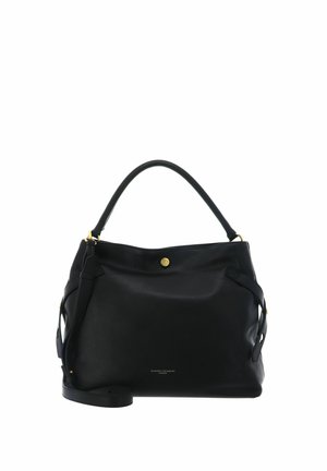 Sac à main en cuir noir avec une poignée arrondie, une fermeture à bouton doré et une bandoulière réglable, marqué "Gianni Chiarini Firenze" en bas au centre.