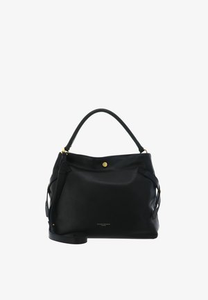 Black leather handbag with a rounded handle, gold button closure, and adjustable shoulder strap, branded "Gianni Chiarini Firenze" at the bottom center.