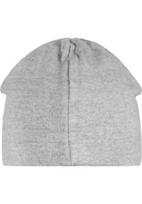 Pelēks adījuma beanie cepure ar gludu tekstūru. Iemīļots noapaļots augšdaļas un smalka šuve centrā. Vienkāršs, daudzpusīgs dizains ikdienas valkāšanai.