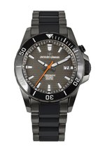 JACQUES LEMANS Hybromatic Orologi Uomini Cronografo In Acciaio Massiccio con Cinturino in Pelle Silicone Modello 1-2130, argento/nero