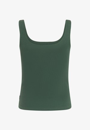 Mouwloos geribd tanktop in donkergroen met een vierkante halslijn en brede schouderbanden.