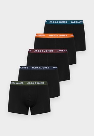 Mustad musta värviga bokserid, millel on elastsed vööd erinevates värvides: teal, oranž, burgundia, tumesinine ja oliivroheline. Igal neist on tekst "JACK & JONES".