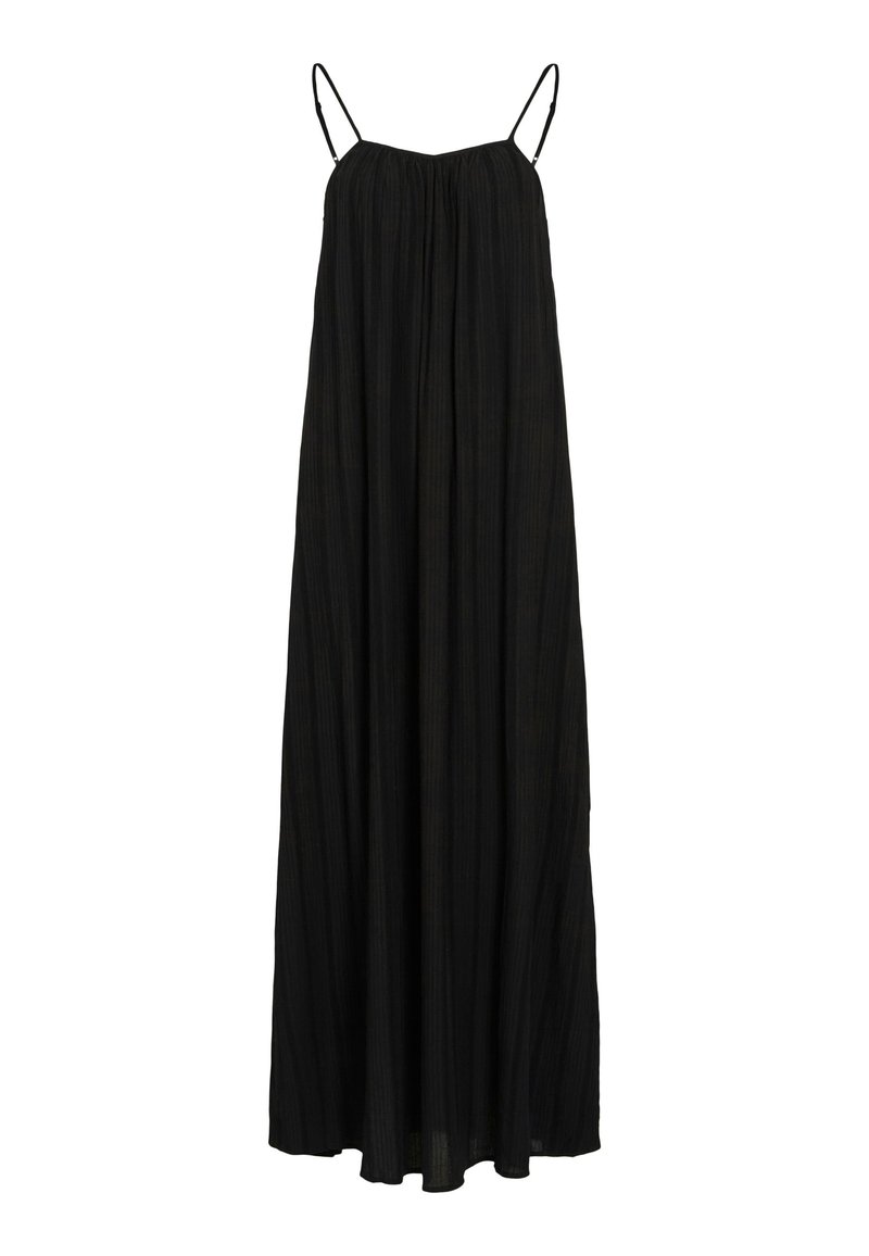 Abito maxi nero senza maniche con spalline sottili regolabili e una vestibilità ampia e fluida.