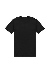 Sort bomulds T-shirt, korte ærmer, rund halsdesign, glat tekstur, ingen synlige grafik eller mønstre på ryggen.