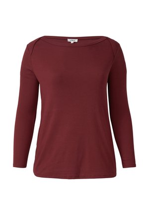 Bordeaux langarmshirt van lichtgewicht stof met een bootshals en een licht getailleerde silhouet. Geen zichtbare patronen of accenten.