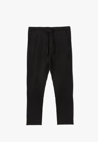 Schwarze Hosen aus strukturiertem Stoff, mit einem Kordelzugbund, zwei Seiten Taschen und einem schmalen Schnitt.