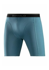 Männer Boxershorts in Teal, aus einem weichen, dehnbaren Stoff. Mit einem schwarzen elastischen Bund, der das "BUFFALO"-Logo trägt. Figurbetonte Passform mit Nähten.