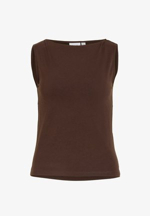 Hnědý bavlněný top bez rukávů s lodičkovým výstřihem a pravidelným střihem.