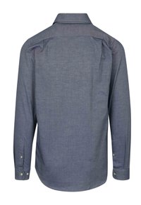 Langarm overhemd met knopen in marineblauw, gemaakt van een gestructureerde stof met een klassieke kraag, rechte zoom en verstelbare manchetten.