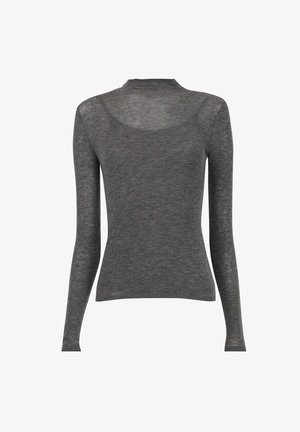 Grijze longsleeve top van gestructureerde brei textiel met een aangesloten silhouette. Voorzien van een ronde halslijn en subtiele ribbels over het hele oppervlak.