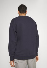 Jūras zilas krāsas sporta krekls ar apaļu kakla izgriezumu un garām piedurknēm. Izgatavots no mīksta auduma, ar ribotām piedurknēm un apakšmalu. Attēlots aizmugures skats.