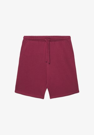 Pantaloncini di cotone color marrone scuro con vita elasticizzata, coulisse regolabile e tasche laterali, disposti distesi su uno sfondo bianco.