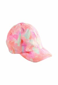 Cappellino da baseball con un motivo ad acquerello pastello nei toni del rosa, arancione e verde menta. Tessuto morbido, visiera curvata e dettagli cuciti.