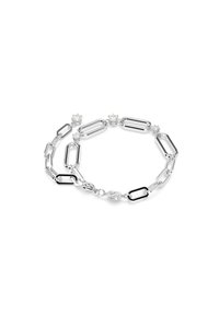 Silver kedja armband med växlande avlånga och cirkulära länkar, prydd med klara kristallakenter för extra detalj.