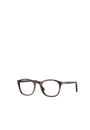 Occhiali rettangolari stile tartaruga con lenti trasparenti e aste sottili, esposti su sfondo bianco.