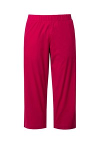 Rote, verkürzte Hosen aus leichtem Stoff mit einem elastischen Bund, die eine glatte Textur und ein gerades Bein-Design aufweisen.