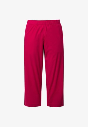 Pantaloni rossi a vita alta realizzati in tessuto leggero con una vita elastica, caratterizzati da una texture liscia e un design con gamba dritta.