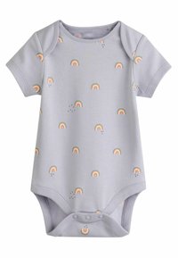 Body à manches courtes gris en coton doux, avec des imprimés colorés de rainbow et des boutons-pression au bas pour un habillage facile.