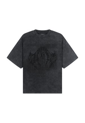 FAVELA, RHINESTONE DEATH METAL TSHIRT - Print T-shirt - black washed