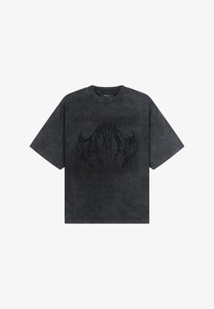 FAVELA, RHINESTONE DEATH METAL TSHIRT - Print T-shirt - black washed