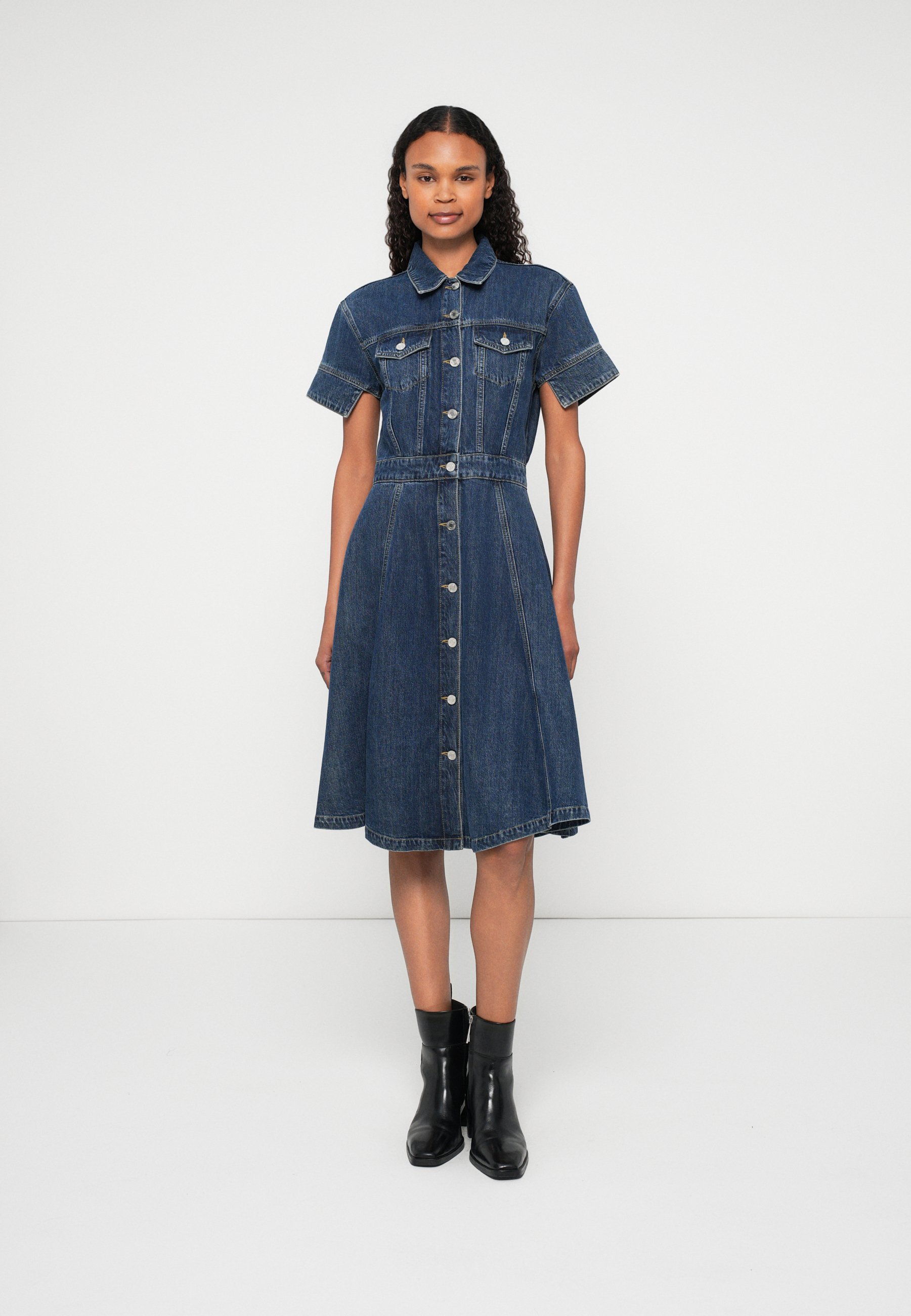 white christmas dresses Studded denim dress | Dark Blue | Women | KARL LAGERFELD main image 1