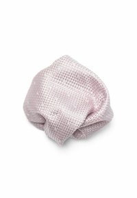 Chouchou en tissu tissé, de couleur rose et texturé, avec un design doux et extensible, permettant de coiffer les cheveux en toute sécurité sans les abîmer.