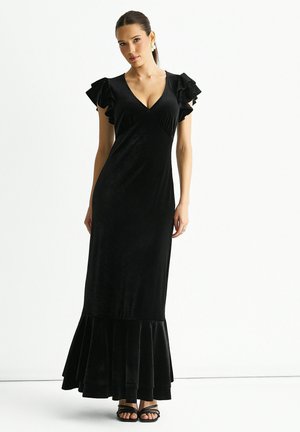 V NECK RUFFLE SLEEVES - Maxi dress - black