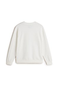 Sweat-shirt blanc uni à manches longues vu de dos, avec poignets et taille côtelés.