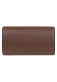 Portafoglio in pelle marrone con superficie testurizzata e forma rettangolare, caratterizzato da bordi puliti e senza abbellimenti o hardware visibili.