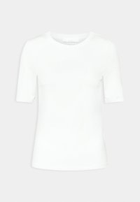 T-shirt bianco a maniche corte realizzato in morbido cotone. Presenta una scollatura rotonda e una silhouette aderente senza motivi o hardware visibili.