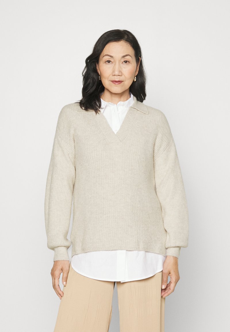 Marks & Spencer RIBBED OPEN COLLAR Jumper oatmeal/beige Zalando.de