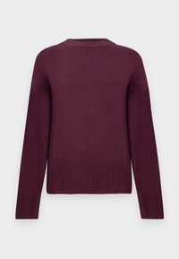 Maglione bordeaux in maglia con orlo a coste, scollatura a girocollo e spalle scese. Texture morbida e finitura liscia, adatto per essere indossato a strati.