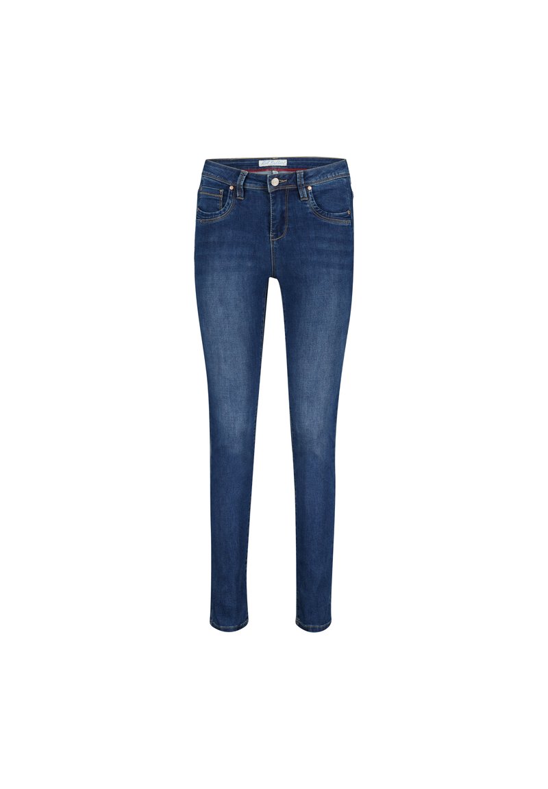Slanke jeans lavet af indigo denim, med et klassisk fem-lomme design, en knaplukning og en glat overflade.