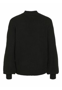 Pull noir à manches longues avec col, poignets et ourlet côtelés, vu de dos.