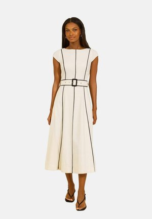 Lipsy, REGULAR FIT - BELTED TIPPED CAP SLEEVE MIDI SKATER DRESS . - Jurk - ivory