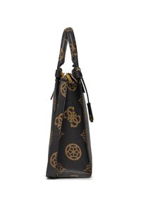 Borsa a tracolla nera in pelle con finitura testurizzata, hardware dorato e un motivo monogramma marrone. Progettata con una maniglia superiore singola.
