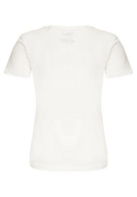 Hvid t-shirt med korte ærmer lavet af letvægtsstof, med rund halsudskæring og en glat tekstur med minimale syninger.
